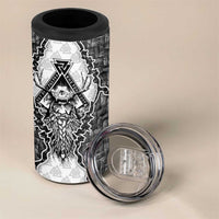 Odin and Skull Warrior Norse Mythology 4 in 1 Can Cooler Tumbler Viking Black and White Engraved Stone Art