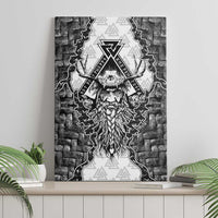 Odin and Skull Warrior Norse Mythology Canvas Wall Art Viking Black and White Engraved Stone Art