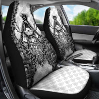 Odin and Skull Warrior Norse Mythology Car Seat Cover Viking Black and White Engraved Stone Art