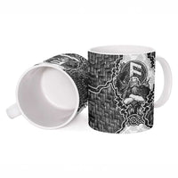 Odin and Skull Warrior Norse Mythology Ceramic Mug Viking Black and White Engraved Stone Art