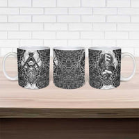 Odin and Skull Warrior Norse Mythology Ceramic Mug Viking Black and White Engraved Stone Art