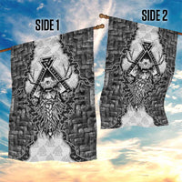 Odin and Skull Warrior Norse Mythology Garden Flag Viking Black and White Engraved Stone Art