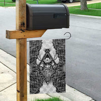 Odin and Skull Warrior Norse Mythology Garden Flag Viking Black and White Engraved Stone Art