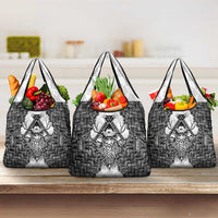 Odin and Skull Warrior Norse Mythology Grocery Bag Viking Black and White Engraved Stone Art