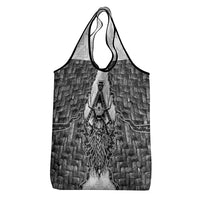 Odin and Skull Warrior Norse Mythology Grocery Bag Viking Black and White Engraved Stone Art