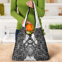Odin and Skull Warrior Norse Mythology Grocery Bag Viking Black and White Engraved Stone Art