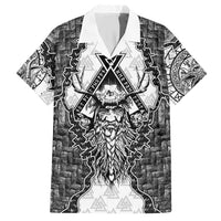 Odin and Skull Warrior Norse Mythology Hawaiian Shirt Viking Black and White Engraved Stone Art