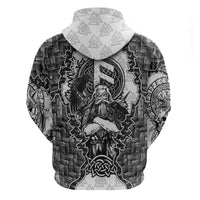 Odin and Skull Warrior Norse Mythology Hoodie Viking Black and White Engraved Stone Art