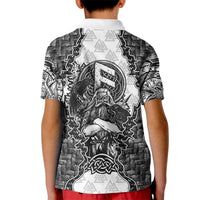 Odin and Skull Warrior Norse Mythology Kid Polo Shirt Viking Black and White Engraved Stone Art
