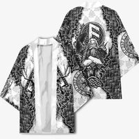 Odin and Skull Warrior Norse Mythology Kimono Viking Black and White Engraved Stone Art