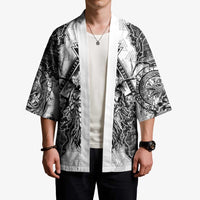 Odin and Skull Warrior Norse Mythology Kimono Viking Black and White Engraved Stone Art