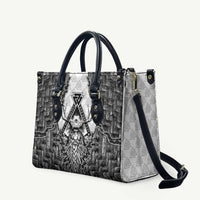Odin and Skull Warrior Norse Mythology Leather Bag Viking Black and White Engraved Stone Art