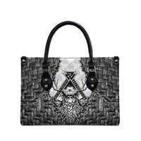 Odin and Skull Warrior Norse Mythology Leather Bag Viking Black and White Engraved Stone Art