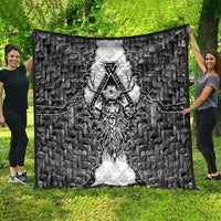 Odin and Skull Warrior Norse Mythology Quilt Viking Black and White Engraved Stone Art