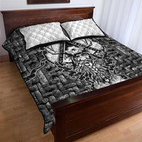 Odin and Skull Warrior Norse Mythology Quilt Bed Set Viking Black and White Engraved Stone Art
