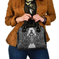 Odin and Skull Warrior Norse Mythology Shoulder Handbag Viking Black and White Engraved Stone Art