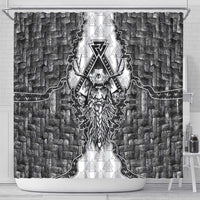 Odin and Skull Warrior Norse Mythology Shower Curtain Viking Black and White Engraved Stone Art