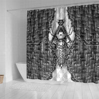 Odin and Skull Warrior Norse Mythology Shower Curtain Viking Black and White Engraved Stone Art