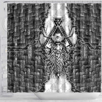 Odin and Skull Warrior Norse Mythology Shower Curtain Viking Black and White Engraved Stone Art