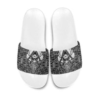 Odin and Skull Warrior Norse Mythology Slide Sandals Viking Black and White Engraved Stone Art
