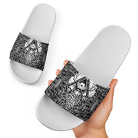 Odin and Skull Warrior Norse Mythology Slide Sandals Viking Black and White Engraved Stone Art
