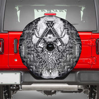 Odin and Skull Warrior Norse Mythology Spare Tire Cover Viking Black and White Engraved Stone Art