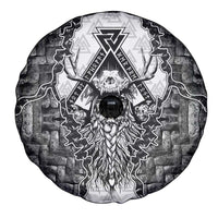 Odin and Skull Warrior Norse Mythology Spare Tire Cover Viking Black and White Engraved Stone Art
