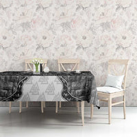 Odin and Skull Warrior Norse Mythology Tablecloth Viking Black and White Engraved Stone Art