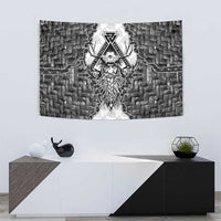 Odin and Skull Warrior Norse Mythology Tapestry Viking Black and White Engraved Stone Art