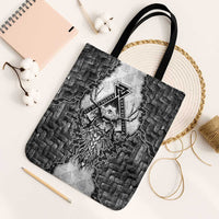 Odin and Skull Warrior Norse Mythology Tote Bag Viking Black and White Engraved Stone Art