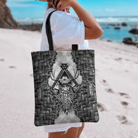 Odin and Skull Warrior Norse Mythology Tote Bag Viking Black and White Engraved Stone Art