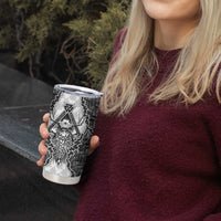 Odin and Skull Warrior Norse Mythology Tumbler Cup Viking Black and White Engraved Stone Art