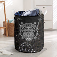 Viking Elder and Helm of Awe Norse Mythology Laundry Basket Monochrome Rune Engraving Style
