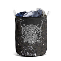 Viking Elder and Helm of Awe Norse Mythology Laundry Basket Monochrome Rune Engraving Style
