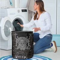 Viking Elder and Helm of Awe Norse Mythology Laundry Basket Monochrome Rune Engraving Style
