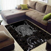 Viking Elder and Helm of Awe Norse Mythology Area Rug Monochrome Rune Engraving Style