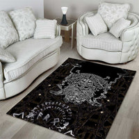 Viking Elder and Helm of Awe Norse Mythology Area Rug Monochrome Rune Engraving Style