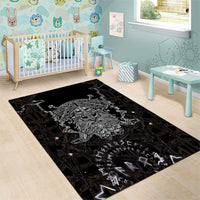 Viking Elder and Helm of Awe Norse Mythology Area Rug Monochrome Rune Engraving Style