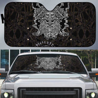 Viking Elder and Helm of Awe Norse Mythology Auto Sun Shade Monochrome Rune Engraving Style