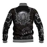 Viking Elder and Helm of Awe Norse Mythology Baseball Jacket Monochrome Rune Engraving Style