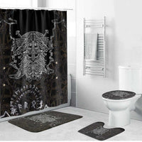 Viking Elder and Helm of Awe Norse Mythology Bathroom Set Monochrome Rune Engraving Style
