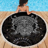 Viking Elder and Helm of Awe Norse Mythology Beach Blanket Monochrome Rune Engraving Style