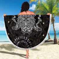 Viking Elder and Helm of Awe Norse Mythology Beach Blanket Monochrome Rune Engraving Style