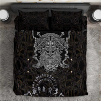 Viking Elder and Helm of Awe Norse Mythology Bedding Set Monochrome Rune Engraving Style