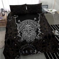 Viking Elder and Helm of Awe Norse Mythology Bedding Set Monochrome Rune Engraving Style