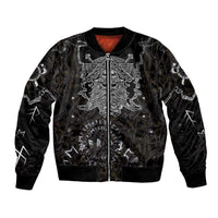 Viking Elder and Helm of Awe Norse Mythology Bomber Jacket Monochrome Rune Engraving Style