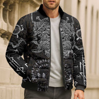 Viking Elder and Helm of Awe Norse Mythology Bomber Puffer Jacket Monochrome Rune Engraving Style