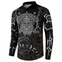 Viking Elder and Helm of Awe Norse Mythology Button Sweatshirt Monochrome Rune Engraving Style
