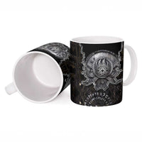 Viking Elder and Helm of Awe Norse Mythology Ceramic Mug Monochrome Rune Engraving Style
