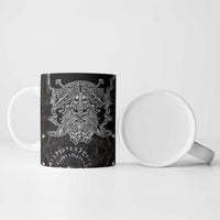 Viking Elder and Helm of Awe Norse Mythology Ceramic Mug Monochrome Rune Engraving Style
